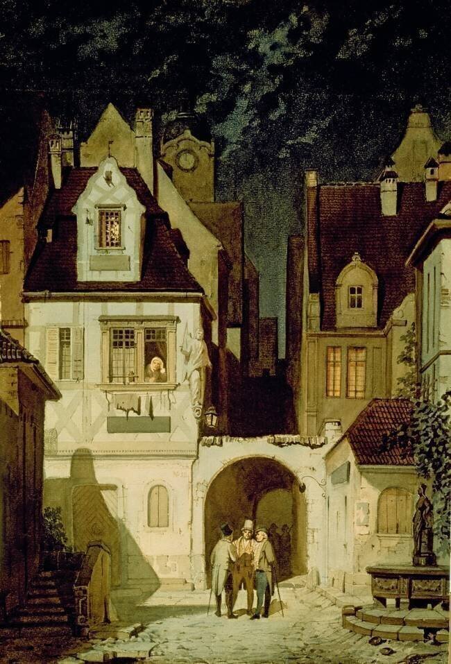 A Corner of a German Town by Moonlight Carl Spitzweg