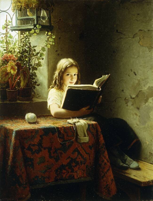 A Girl Reading Johann Georg Meyer