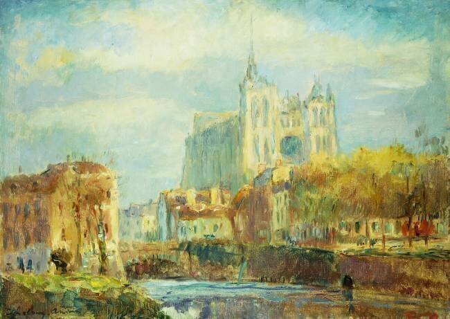 Amiens Cathedral in Autumn Sun Albert Lebourg