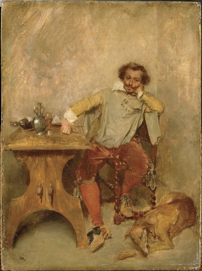 Au cabaret, un reître et Sloughy, le lévrier du peintre Jean-Louis-Ernest Meissonier