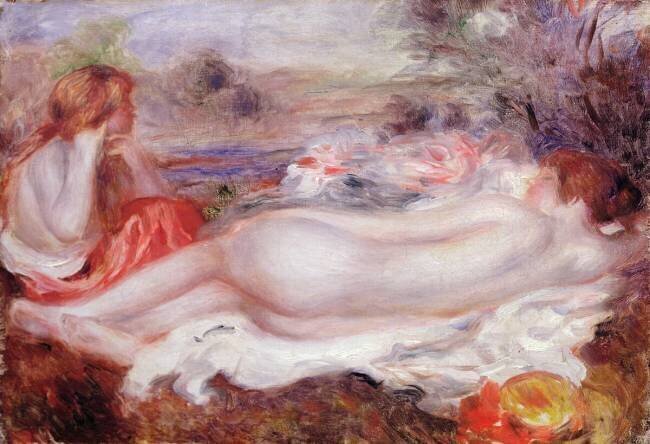 Baigneuse allongée et une jeune fille qui se coiffe Auguste Renoir