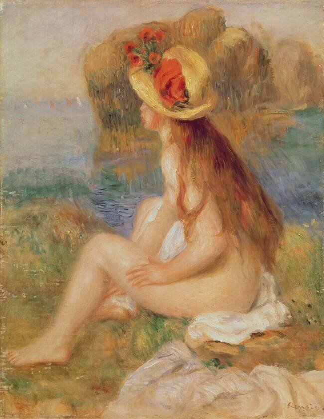 Baigneuse assise avec un chapeau de paille Auguste Renoir