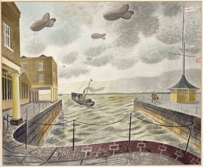Ballons à l'extérieur d'un port britannique Eric Ravilious