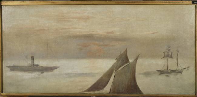 Bateaux en mer, soleil couchant Edouard Manet
