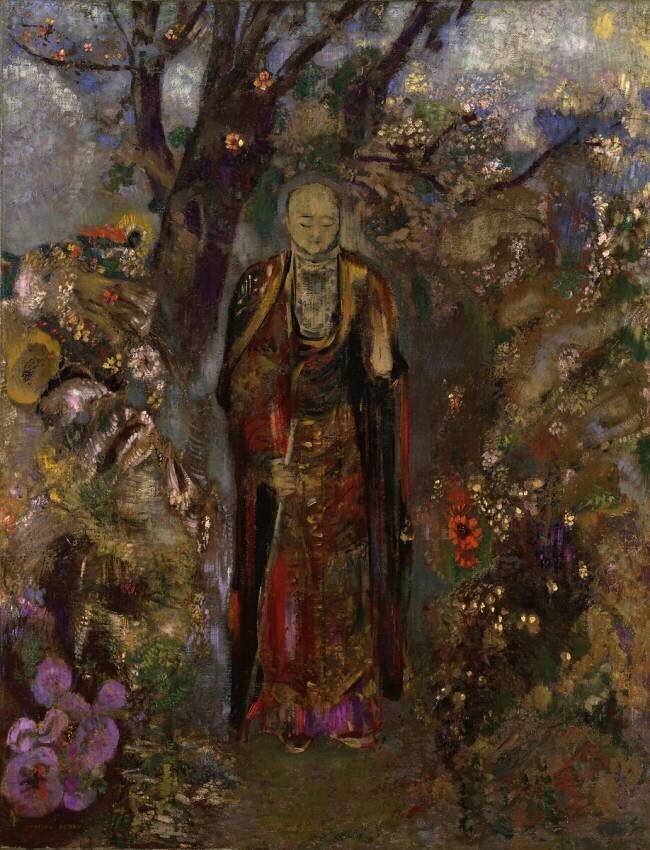 Bouddha marchant dans les fleurs Odilon Redon