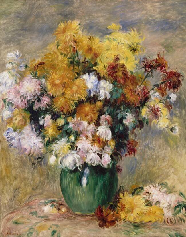 Bouquet de chrysanthèmes dans un vase Auguste Renoir