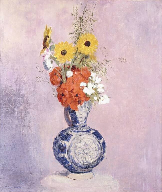 Bouquet de Fleurs dans un Vase Bleu Odilon Redon