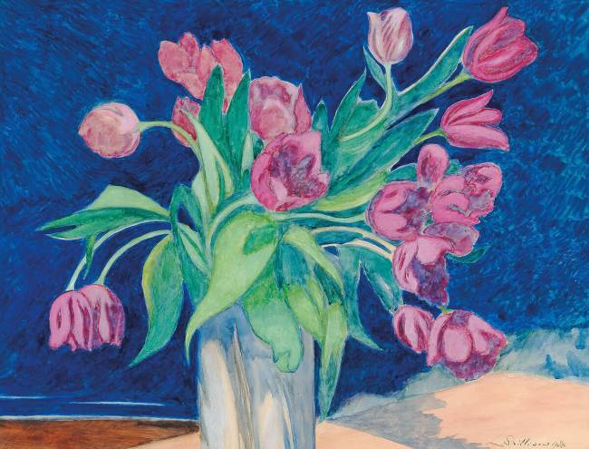 Bouquet de tulipes roses, paysage marin Léon Spilliaert