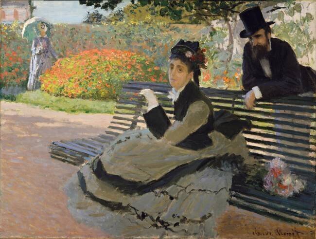 "Camille au jardin" (Madame monet sur un banc public). Claude Monet