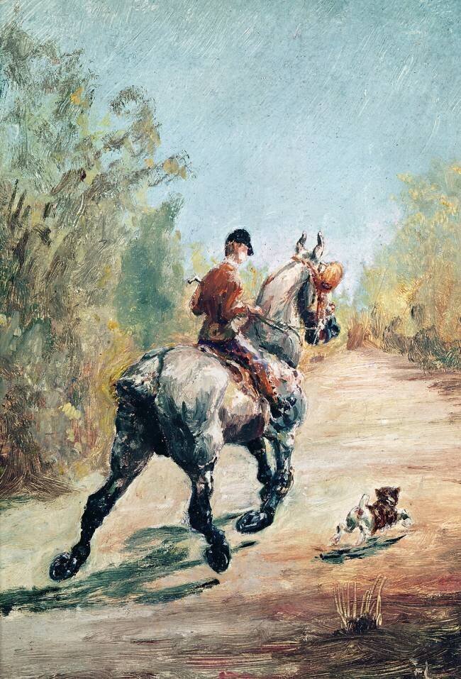 Cavalier au trot avec un petit chien Henri de Toulouse-Lautrec