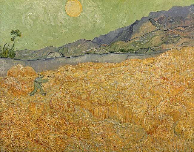 Champ de blé avec moissonneur Vincent van Gogh
