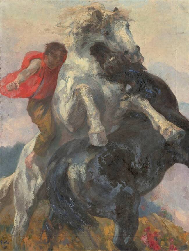 Chevaux affrontés Alfred Roll