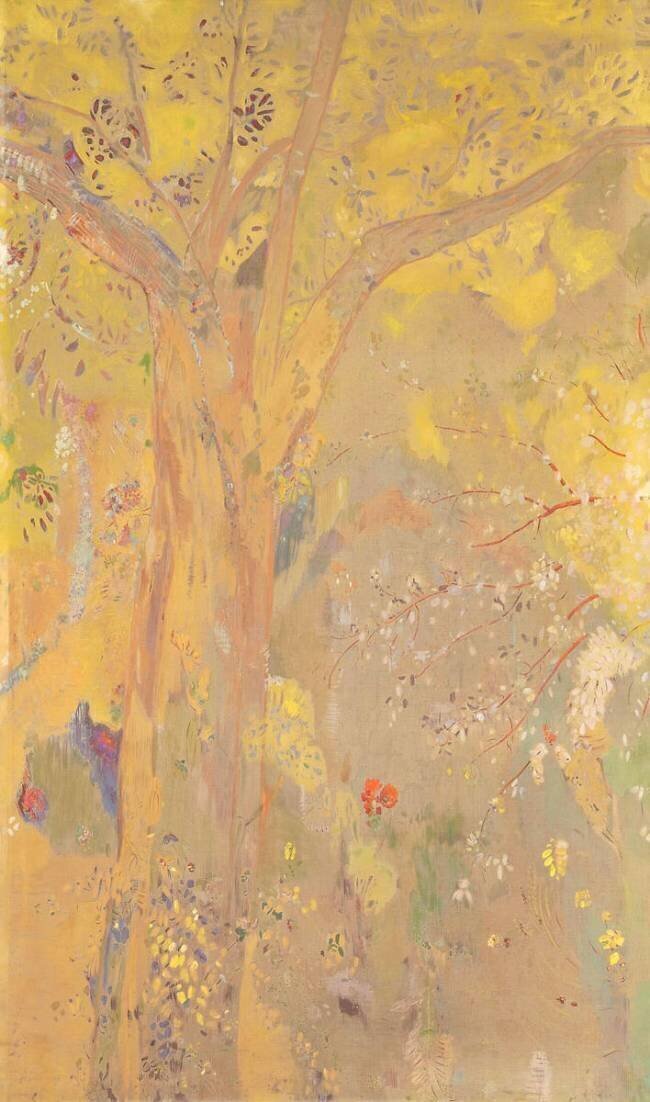 Décoration Domecy : arbres, fond jaune Odilon Redon
