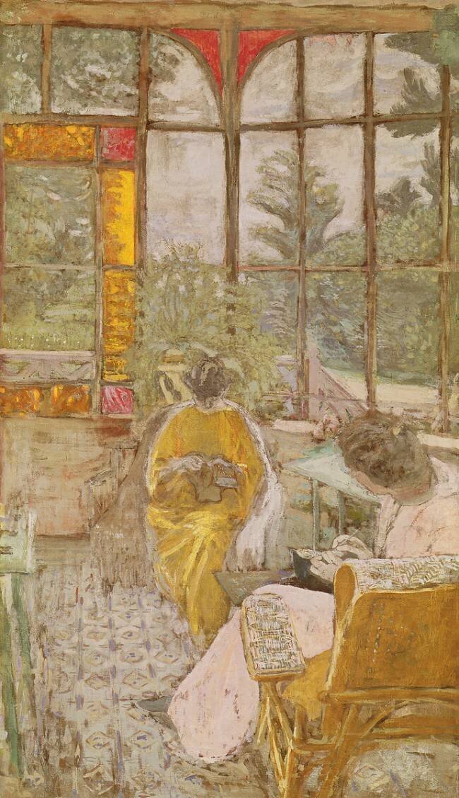 Deux femmes brodant sur une véranda Edouard Vuillard
