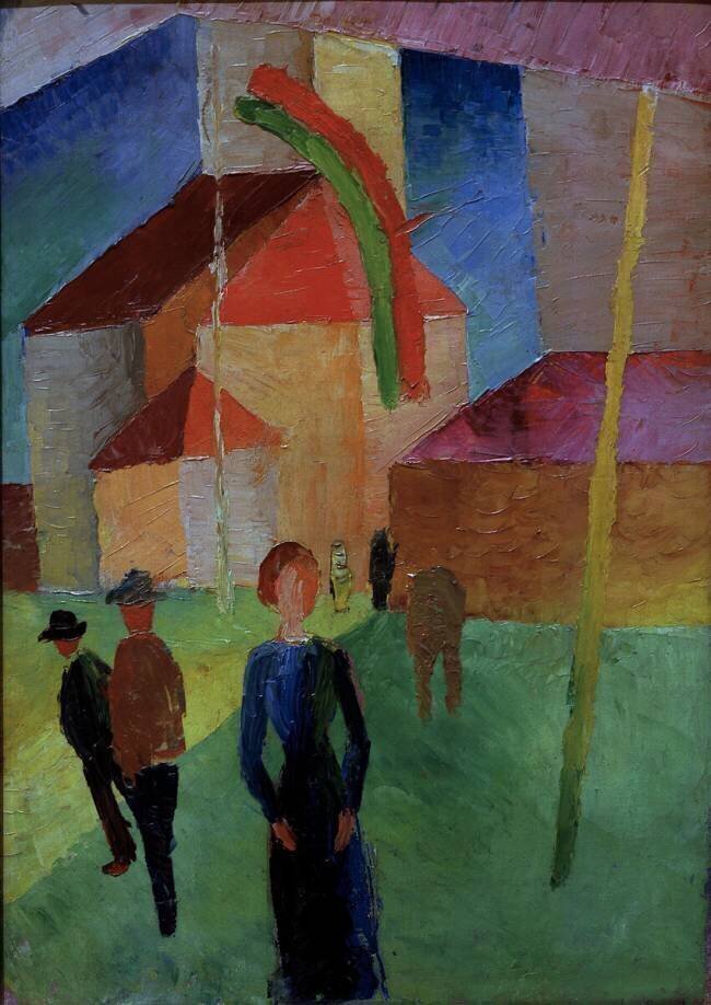 Église avec drapeau August Macke