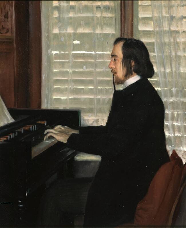 Erik Satie jouant de l'harmonium Santiago Rusiñol