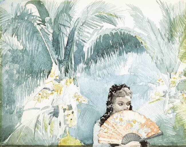 Espagnole cachée par un évantail Winslow Homer
