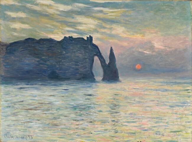 Etretat, la falaise d'Aval, effet de soleil couchant Claude Monet