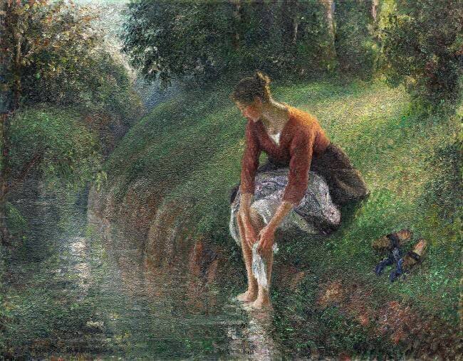 Femme baignant ses pieds dans un ruisseau Camille Pissarro