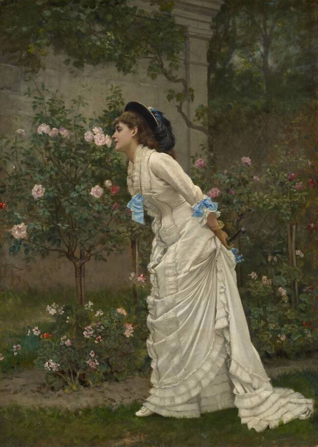 Femme et roses Auguste Toulmouche
