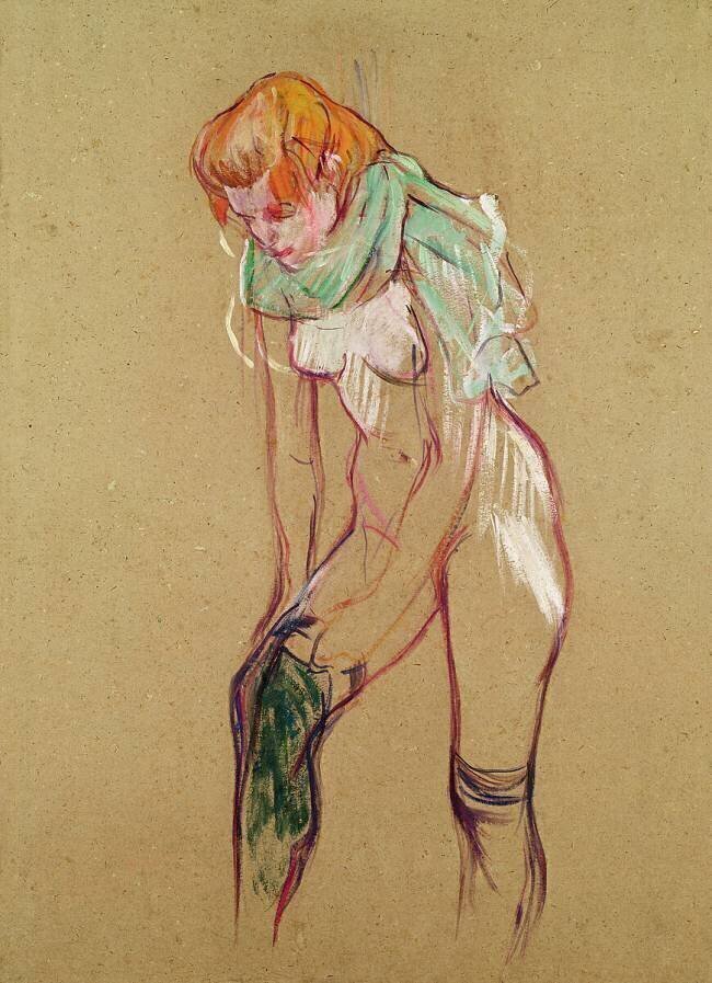Femme qui tire son bas  Henri de Toulouse-Lautrec