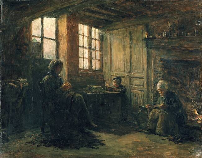 Femmes effilochant le lin Adolphe-Félix Cals