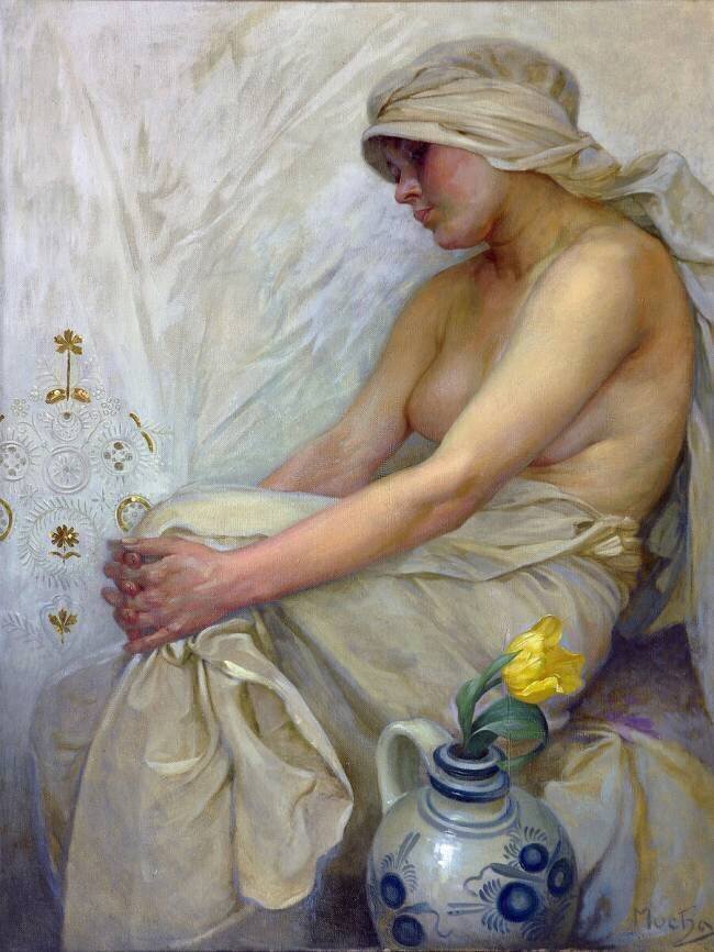 Fille assise Alfons Mucha