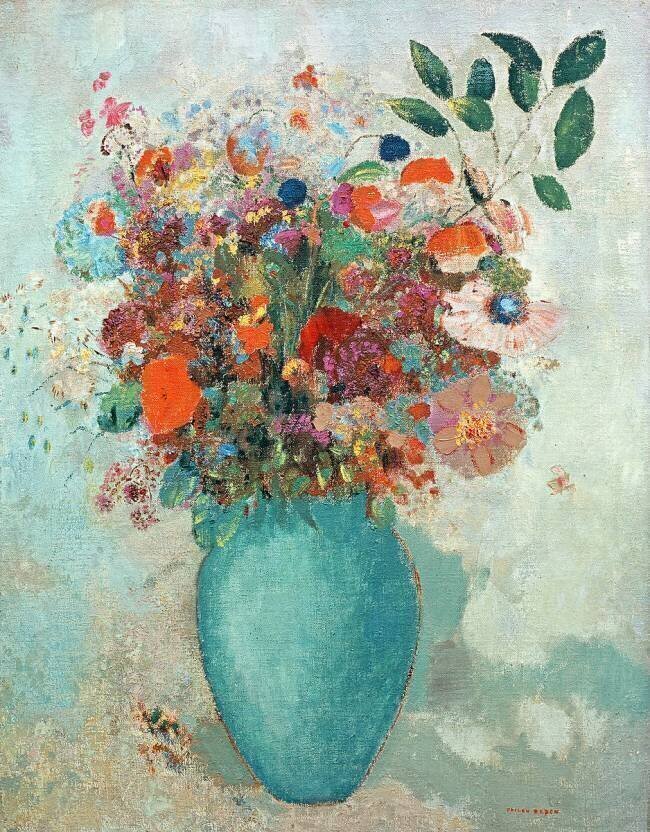 Fleurs dans un Vase Turquoise Odilon Redon