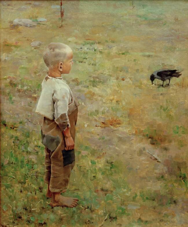 Garçon et corbeau Akseli Gallen-Kallela