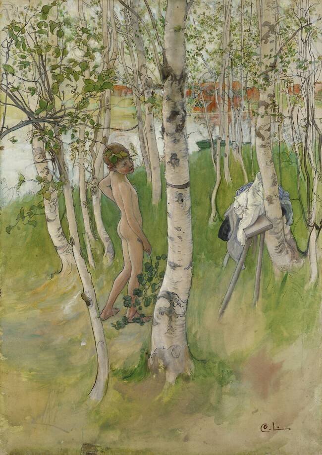 Garçon nu parmi les bouleaux Carl Larsson