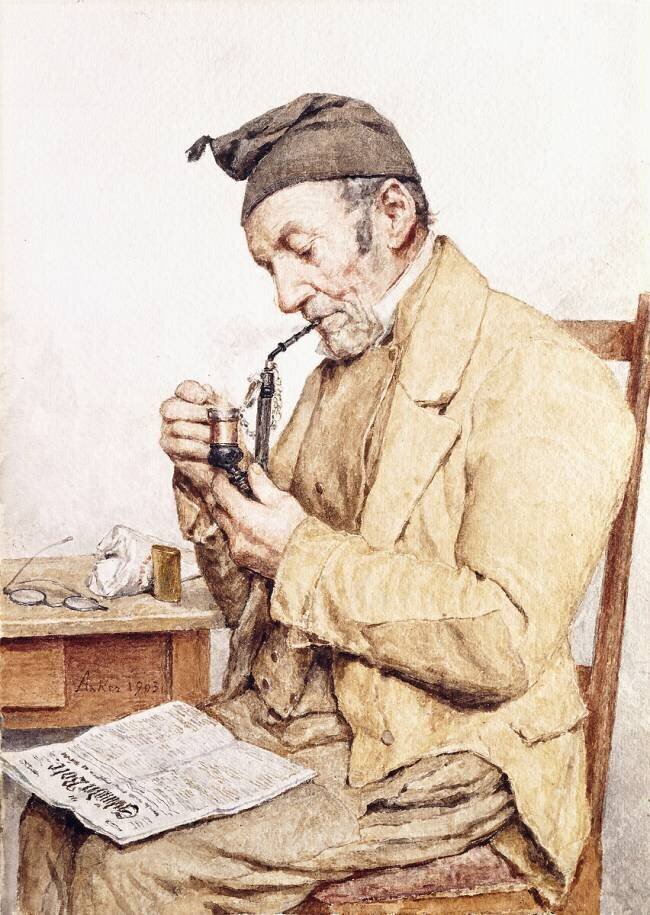 Grandfather with Pipe Albert Anker