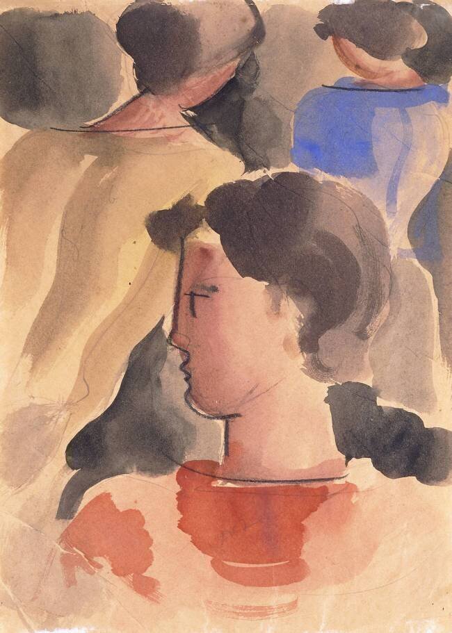 Groupe avec un garçon rouge Oskar Schlemmer