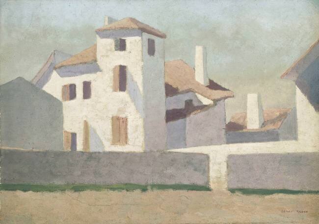 Groupe de maisons blanches aux toits rouges Odilon Redon