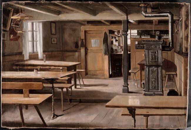 Intérieur de restaurant des environs de Strasbourg (Eckwersheim?) Emile Stahl