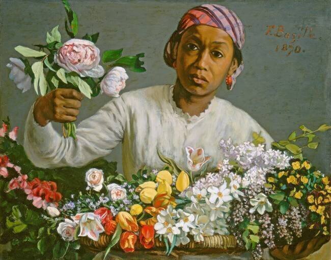 Jeune femme avec des pivoines Frédéric Bazille