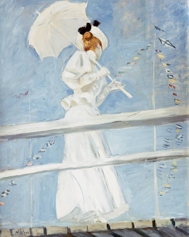 Jeune femme avec un parasol sur une jetée Paul César Helleu