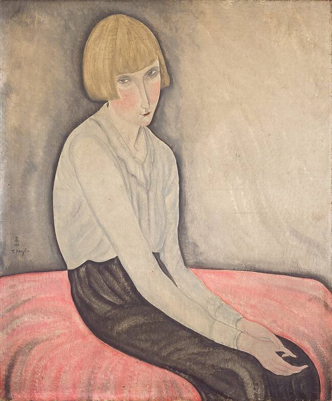 Jeune femme sur canapé rose, 1918 Tsuguharu Foujita