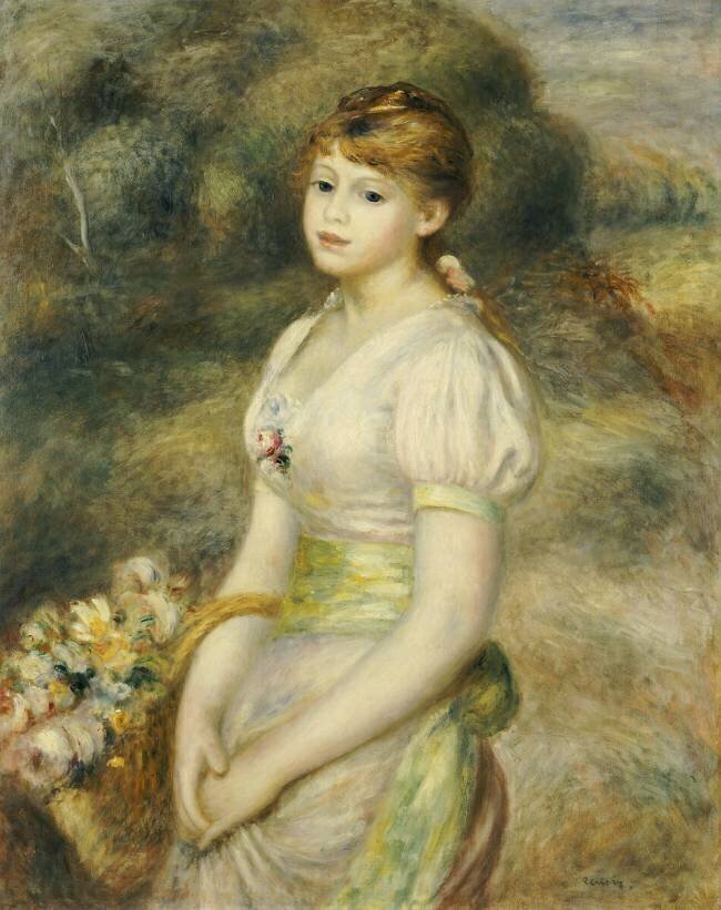 Jeune fille avec un panier de fleurs Auguste Renoir