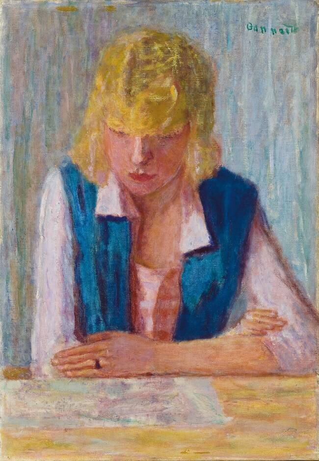 La blonde au gilet bleu Pierre Bonnard