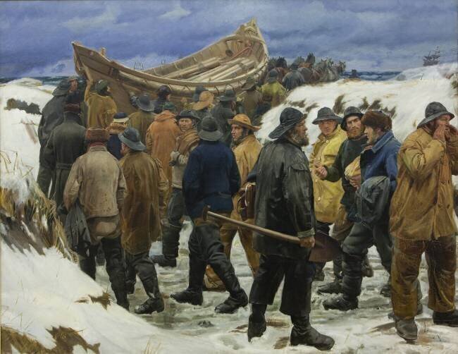Le canot de sauvetage est pris à travers les dunes Michael Peter Ancher