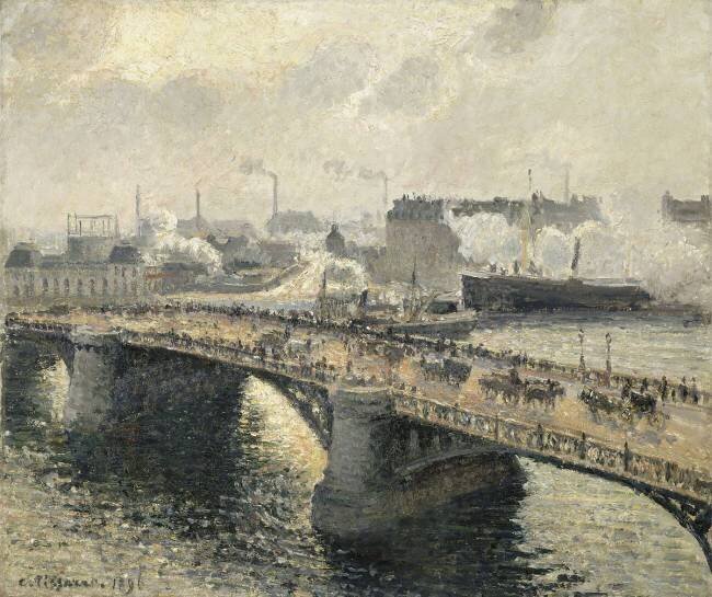 Le Pont Boïeldieu à Rouen, soleil couchant, temps brumeux Camille Pissarro