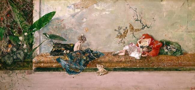 Les enfants de l'artiste, María Luisa et Mariano, au Salón Japonés Mariano Fortuny y Madrazo