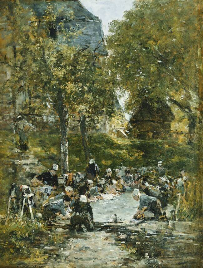 Les laveurs sur la rive du fleuve Eugène Boudin