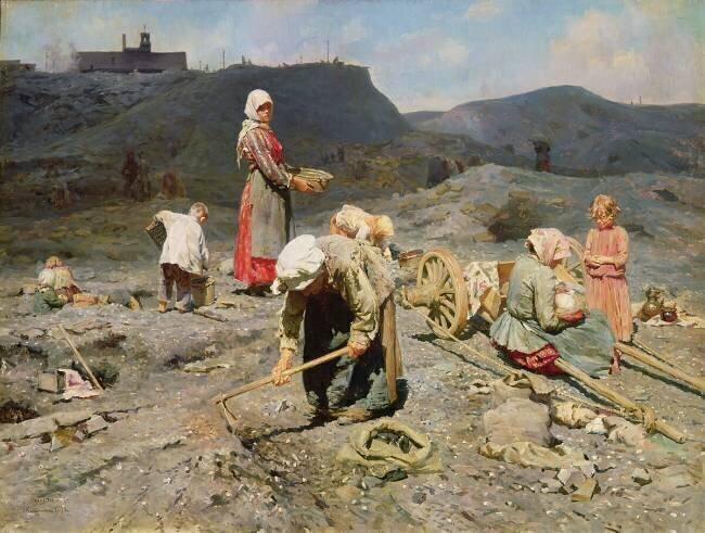 Les pauvres ramassent du charbon dans une mine épuisée Nikolaj Alekseevich Kasatkin