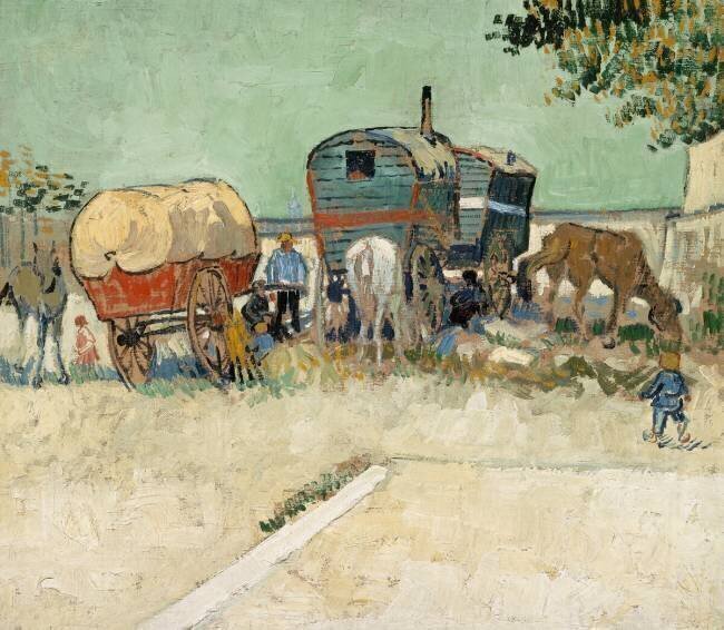Les roulottes, campement de bohémiens aux environs d'Arles Vincent van Gogh