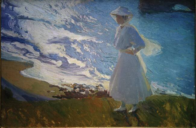 María sur la plage de Biarritz Joaquin Sorolla y Bastida