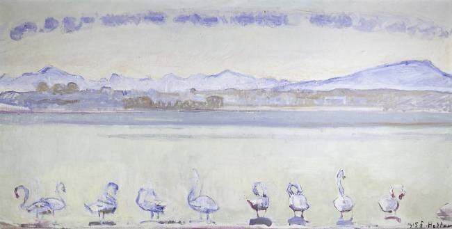 Neuf Cygnes devant un paysage montagneux Ferdinand Hodler