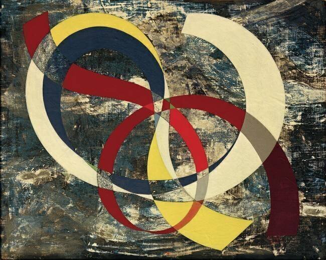 Noeud en couleurs vives sur fond chaotique Sophie Taeuber-Arp