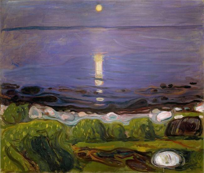 Nuit d'été sur la plage : paysage nocturne en Europe du Nord Edvard Munch