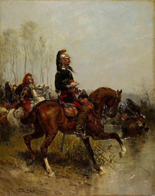 Officier de dragons traversant une rivière Alphonse de Neuville